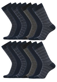 Sæt med 12 par sokker i marineblå nuancer, varierede teksturer, ensfarvede og stribede mønstre samt elastiske manchetter. Glat stoffinish.