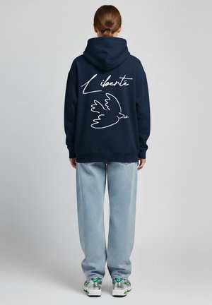 LIBERTE EMBROIDERY HEAYVWEIGHT UNISEX OVERSIZED - Felpa con cappuccio - dark blue