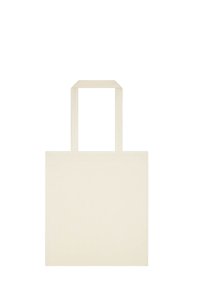 Gran bolsa de mano crema con un diseño minimalista, que presenta asas planas y rectangulares y una textura suave y mate.