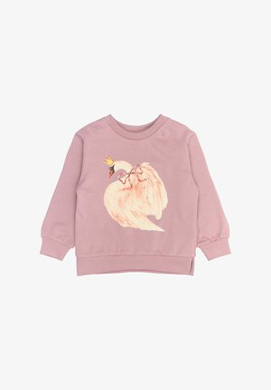 Roze sweatshirt met een relaxte pasvorm, bestaande uit een grafiek van een zwaan met een kroon in lichte en donkere tinten. Ribgebreide boorden en taille. Zachte textuur.