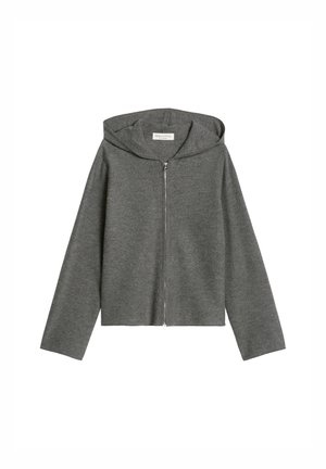 Grijze hoodie met rits gemaakt van zachte stof, met een voorkant rits, een ruime capuchon en lange mouwen met een relaxte pasvorm.