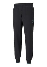 Sorte joggebukser med elastisk midje, ribbestrikkede mansjetter og en liten blå logo detaljer på venstre lår. Glatt stoff, tapered design.