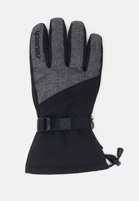 Sort og grå isoleret handske med en tekstureret stofoverdel, justerbart håndledsrem og elastisk manchet for en tætsiddende pasform.