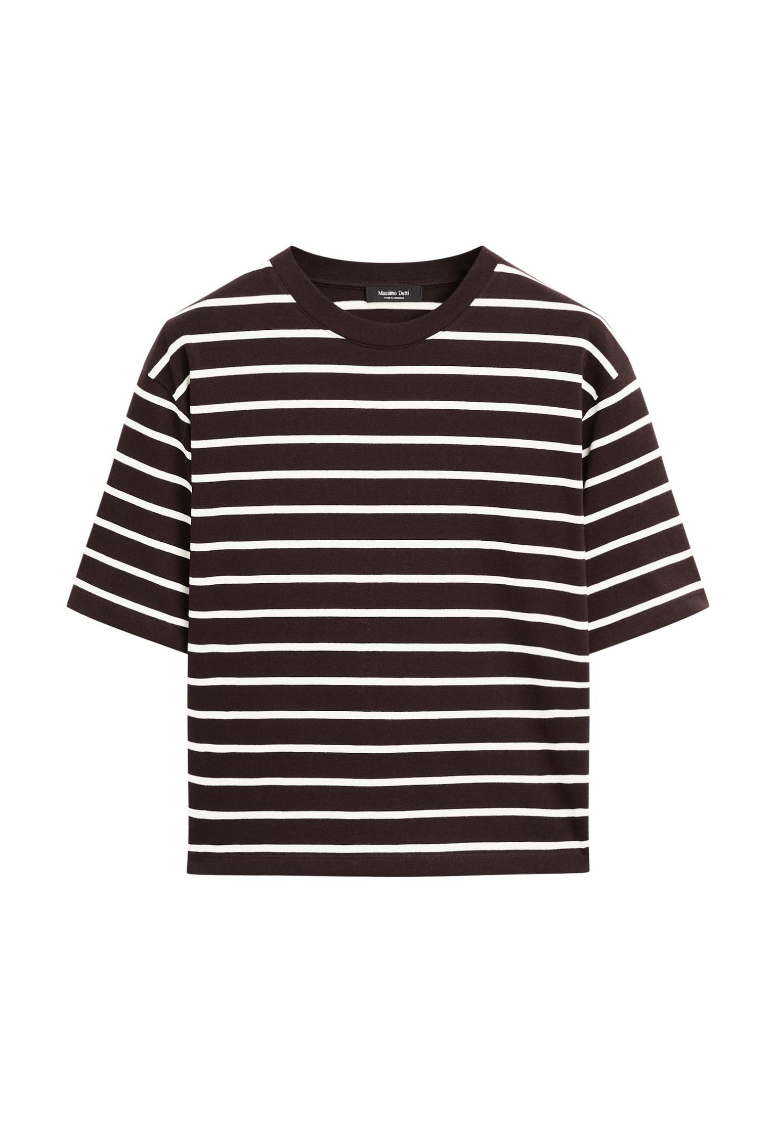 ★Massimo Dutti★ ストライプ コットン ボクシー Tシャツ Massimo Dutti Print T-shirt - mottled brown - Zalando