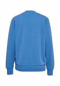 Blauwe sweatshirt met een ronde hals, lange mouwen en ribgebreide boorden. Gemaakt van zachte stof, met een gladde textuur en zonder zichtbare patronen.