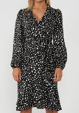 FULL SLEEVE BELTED WRAP MIDI - Day dress - black