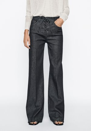 Massimo Dutti FLARE FIT WITH LACE-UP DETAIL  - Jean flare - mottled dark blue