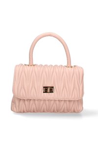 Borsa a tracolla rosa trapuntata con design strutturato, dotata di manico superiore, hardware in oro decorativo e una superficie in finta pelle liscia.