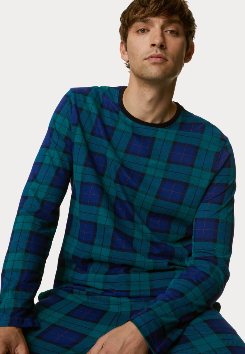 Marks & Spencer PURE SUPERSOFT CHECKED SET - Nattøj sæt - green mix