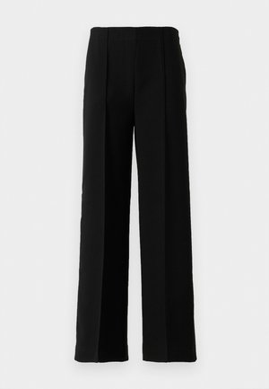 Black high-waist wide-leg trousers with front creases, displayed against a plain white background.