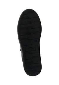 Suola nera di scarpa con pattern di grip testurizzati e profilo piatto. Presenta un piccolo logo incorporato vicino al tallone.