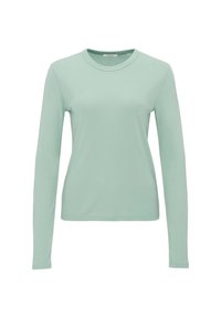 Lichtgroen longsleeve shirt van zachte katoen, met een ronde hals en een aansluitende pasvorm. Een gladde textuur zonder zichtbare patronen.