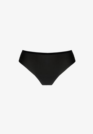 Sort bikini-bund med et glat stof, højskåret ben-design og en minimalistisk finish uden mønstre eller synlige metaldele.