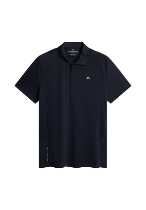 Zwarte poloshirt van vochtafvoerende stof. Voorzien van een klassieke kraag, korte mouwen en een subtiele logo op de borst.