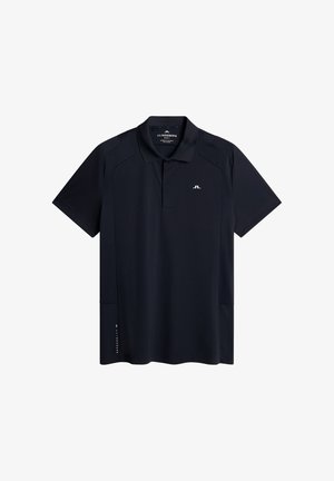 Zwarte poloshirt van vochtafvoerende stof. Voorzien van een klassieke kraag, korte mouwen en een subtiele logo op de borst.