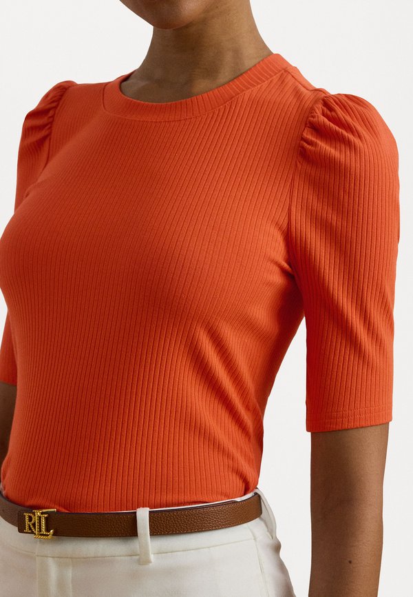 COTTON BLEND RIB KNIT PUFF SLEEVE TEE - Basic T-shirt - orange2