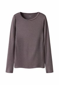 Langslavige geribde shirt met smalle horizontale zwarte en donkergrijze strepen en een ronde halslijn.