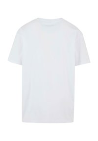 White cotton t-shirt with a classic crew neck, short sleeves, and a relaxed fit. Smooth texture and no visible patterns or embellishments.