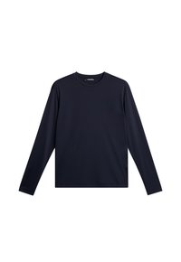 Marinblå långärmad skjorta i glatt, lätt material. Klassisk crew neck-design med en subtilt präglad logotyp på bröstet.