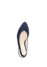 Scarpa slingback in suede navy con punta affusolata e soletta imbottita. Caratterizzata da un design con ritagli lungo i lati. Branding visibile all'interno.