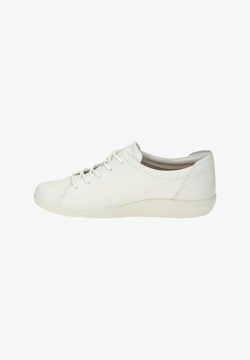 Sneaker bianco in pelle liscia, con punta tonda, chiusura con lacci e suola in gomma a profilo basso con dettagli minimi.