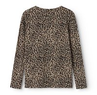 Langermet topp i et beige stoff med svart og brunt leopardmønster. Rund hals med avslappet passform.