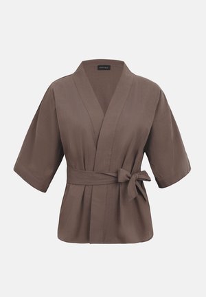 Κορυφή καφέ στυλ κιμονό με φαρδιές μανσέτες και υφασμάτινη ζώνη δεμένη σε φιόγκο στη μέση, κατασκευασμένη από την Anna Field.