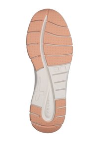 Podešev boty s flexibilním bílým základem a texturovanou broskvovou gumovou vrstvou, jedinečný vzor podrážky a značením 'ADAPT'.