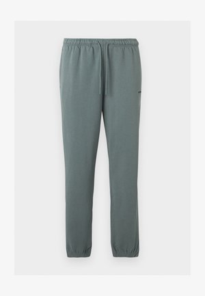 Ανοιχτό γκρι-πράσινο παντελόνι φόρμας με ελαστική μέση, κορδόνι, πλαϊνές τσέπες, ελαστικές μανσέτες και μικρό μαύρο λογότυπο στο αριστερό μηρό.
