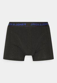 Schwarze Boxershorts aus weichem Stoff, mit einem blauen "JACK & JONES" Logo auf dem elastischen Bund und einem Standard-Schnittdesign.