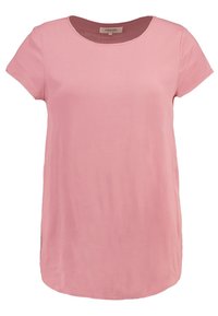 Roze blouse met korte mouwen en een ronde halslijn, van zacht materiaal, recht gesneden met zijsplitten voor extra bewegingsvrijheid.