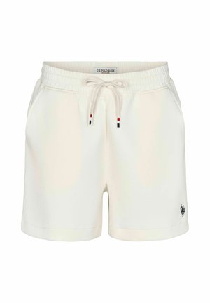 Valged elastse vöökohaga püksid, millel on nöör, küljetaskud ja vasaku jala ääre juures väike musti tikandiga logo.