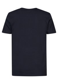 T-shirt in cotone blu navy con maniche corte e scollatura rotonda. Tessuto liscio e taglio dritto senza motivi o dettagli notevoli.