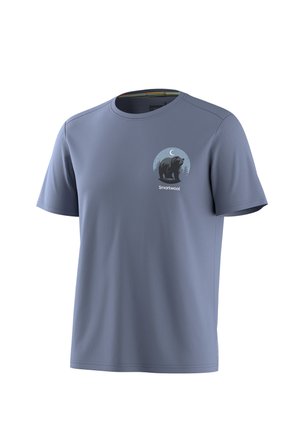 Men's blue short-sleeve t-shirt with bear graphic under crescent moon and "Smartwool" text on left chest.