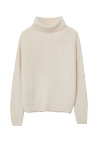 Maglione a collo alto in morbido tessuto a coste. Presenta un fit rilassato e maniche lunghe con orlo leggermente accorciato.