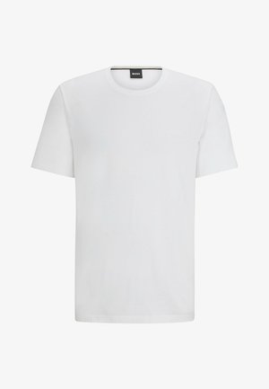 Biela krátka tričko s krátkym rukávom vyrobené z bavlny, s okrúhlym výstrihom, jednoduchým dizajnom a subtílnym logom BOSS na prednej strane.