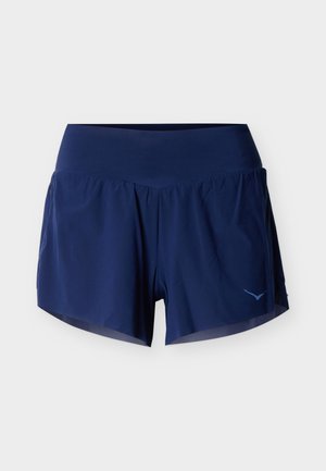 Μπλε ναυτικό αθλητικό σορτς με φαρδιά ζώνη μέσης και ένα μικρό φωτεινό γαλάζιο λογότυπο στο κάτω δεξί πόδι σε λευκό φόντο.