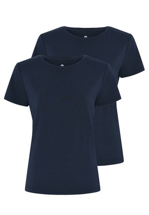 To navyblå crew-neck t-shirts lavet af glat bomuldsblandingsstof med korte ærmer og en regulær pasform, der har et simpelt, ensfarvet design.