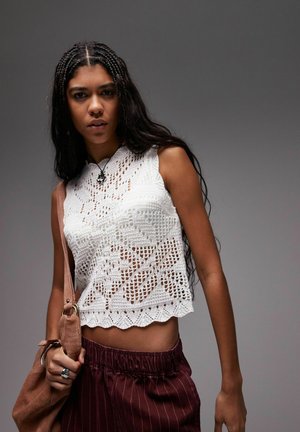 Topshop, KNIT VEST TOPSHOP KNITTED SCALLOP EDGE STITCHY TANK TOP - Blouse - cream