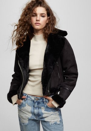 DOUBL FACED - Faux leather jacket - mottled black