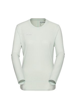 Light green long-sleeve shirt made of soft fabric. Features a round neckline and the "MAMMUT" logo embroidered in white on the front.