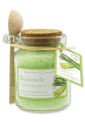 BADESALZ LEMONGRAS IM GLAS MIT HOLZLÖFFEL 300 G - Bubble bath & soak - grün