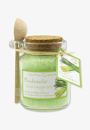 Florex, BADESALZ LEMONGRAS IM GLAS MIT HOLZLÖFFEL 300 G - Bubble bath & soak - grün