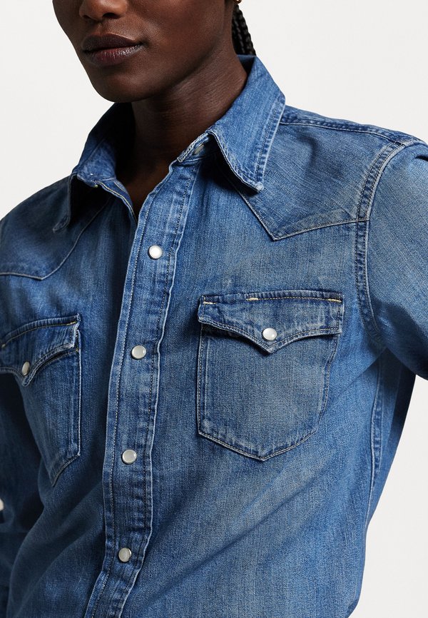 DENIM WESTERN SHIRT - Button-down blouse - canaria wash2