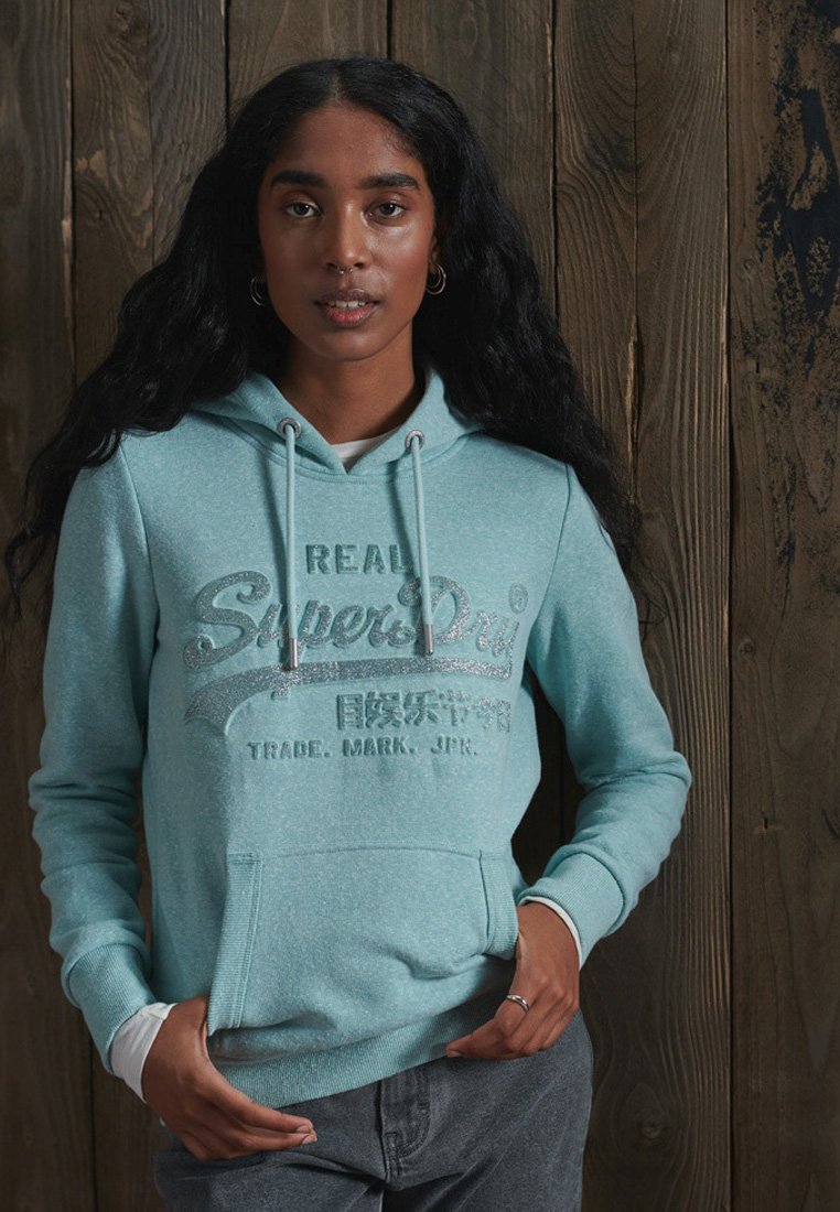 Superdry VINTAGE LOGO EMBOSSED GLITTER - Hoodie - mint snowy/turquoise -  Zalando.ie