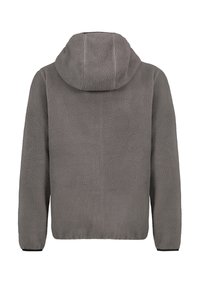Grijze fleece hoodie met een gestructureerde, zachte buitenkant. Beschikt over een capuchon en elastische manchetten, wat zorgt voor een comfortabele en ontspannen pasvorm.