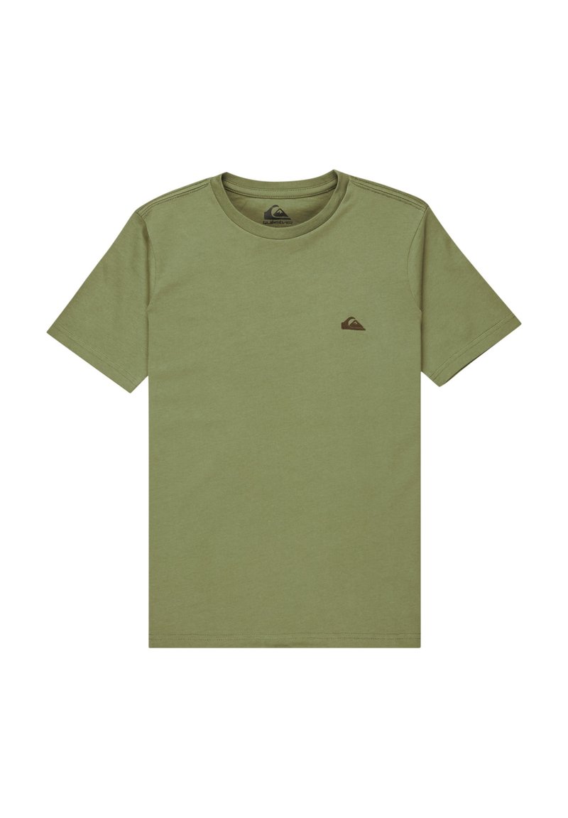 Oliven grøn t-shirt med rund hals. Har korte ærmer og et lille brunt logo på brystet. Lavet af letvægtsstof.