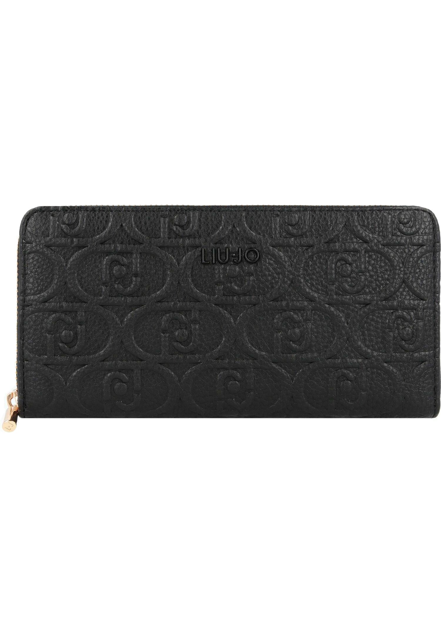 Portefeuille Femme Liu Jo Caliwen - Noir, écopelle Martelée - Fermeture Zip Autour, 13x10 Cm