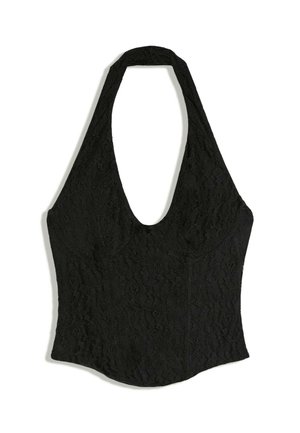 Bershka, HALTER WITH LACE - CORSET TOP - Bluse - black