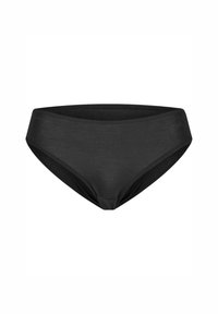 Fekete pamut bikini alsó, varrás nélküli dizájnnal, mérsékelt fedezékkel és sima textúrával. Elöl csavart részlet található a középen.